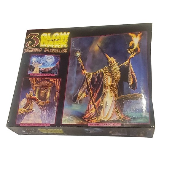 Ceaco 3 Glow in the Dark Jigsaw Puzzles Sealed Note Box is Warped - Picture 1 of 6